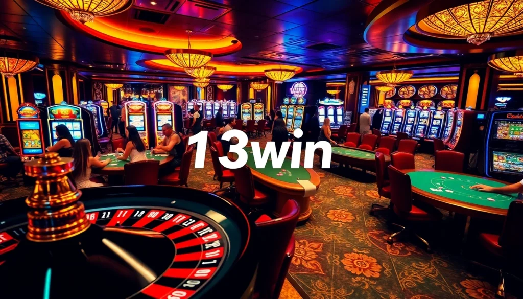Players enjoying thrilling games at a luxurious casino featuring 13win tables and machines.