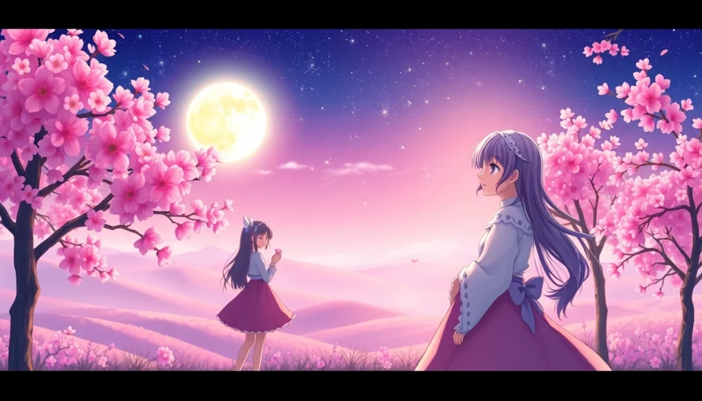Engaging anime sex scenario portraying an emotional romantic embrace beneath a starlit sky.
